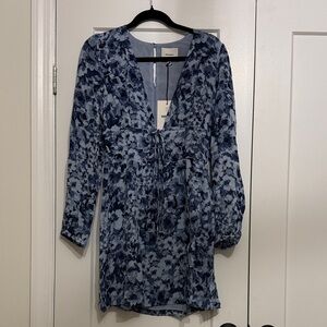 Reformation Blue Floral Long Sleeve Dress NWT
